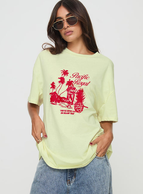 front view of model wearing Princess Polly Pacific Tee Yellow Half Sleeves Crew Neck 