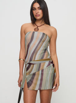 front view of model wearing Princess Polly Kevsra Mini Dress Multi Straight Neck 