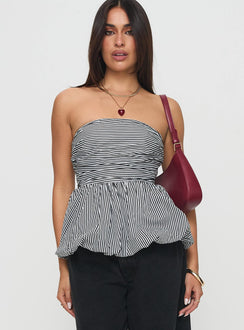 front view of model wearing Princess Polly Selenea Bubble Hem Top Black / White Sleeveless straight 