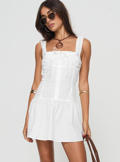 back view of model wearing Princess Polly Heart Shaped Mini Dress Porcelain Square Neck 