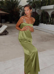 front view of model wearing Princess Polly Apple Cider Maxi Dress Olive Square Neck 