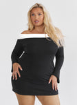 Front view of model wearing  front Princess Polly Boat Neck  Anya Mini Dress Black / White Curve