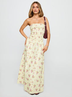 front view of model wearing Princess Polly Human Nature Strapless Maxi Dress Multi Floral Straight Neck 