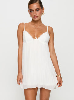 front view of model wearing Princess Polly Baby Honey Pleat Mini Dress White Plunger 