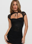 front view of model wearing Princess Polly Hold My Breath Lace Bodysuit Black Sleeveless 