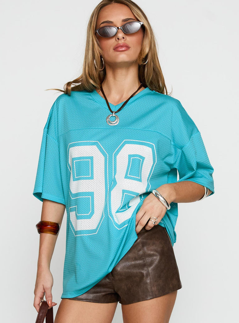 98 Sports Graphic Top Blue