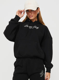 Princess Polly Hooded Sweatshirt Script Black / Ivory Princess Polly  regular 