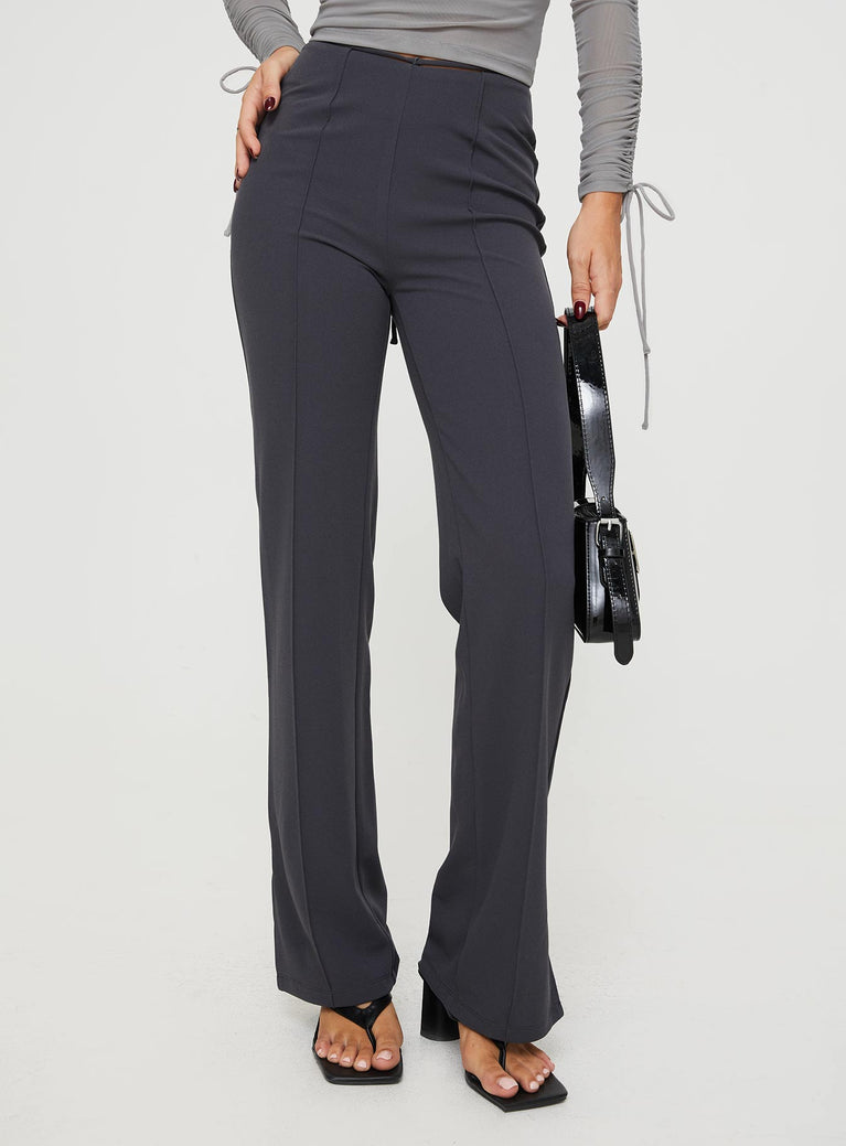 front view of model wearing Princess Polly Gerwig Pants Slate High Waisted Pants 