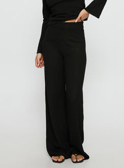 front view of model wearing Princess Polly Jaede Knit Pants Black High Rise Pants 