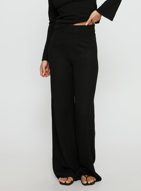 front view of model wearing Princess Polly Jaede Knit Pants Black High Rise Pants 