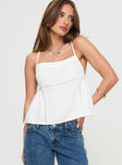 front view of model wearing Princess Polly Praia Top White Sleeveless Square Neck 