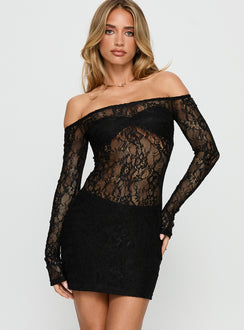 Annora Long Sleeve Lace Mini Dress Black