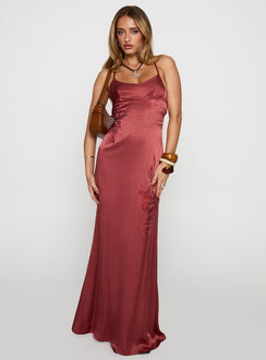 front view of model wearing Princess Polly Catch You Up Beaded Maxi Dress Red Scoop Neck 