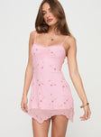 front view of model wearing Princess Polly Harkin Mini Dress Pink Sweetheart Neckline 