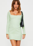 front view of model wearing Princess Polly Atticka Long Sleeve Mini Dress Sage Square Neck 