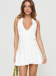 front view of model wearing Princess Polly Maeva Halter Mini Dress White Plunger 