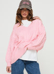 front view of model wearing Princess Polly Moldova Knit Sweater Pink Long 