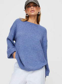 side view of model wearing Princess Polly Ryanna Sweater Blue Long 