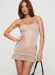 front view of model wearing Princess Polly Sansevero Strapless Mini Dress Champagne Sweetheart Neckline 