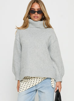 front view of model wearing Princess Polly Let Love In Knit Sweater Grey 
