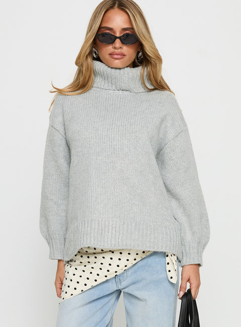 front view of model wearing Princess Polly Let Love In Knit Sweater Grey 