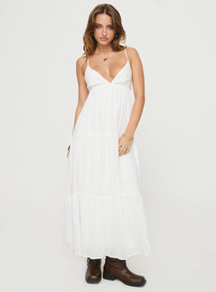 front view of model wearing Princess Polly Koko Maxi Dress White Plunger 