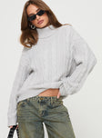 front view of model wearing Princess Polly Nyle Knit Sweater Grey Long 