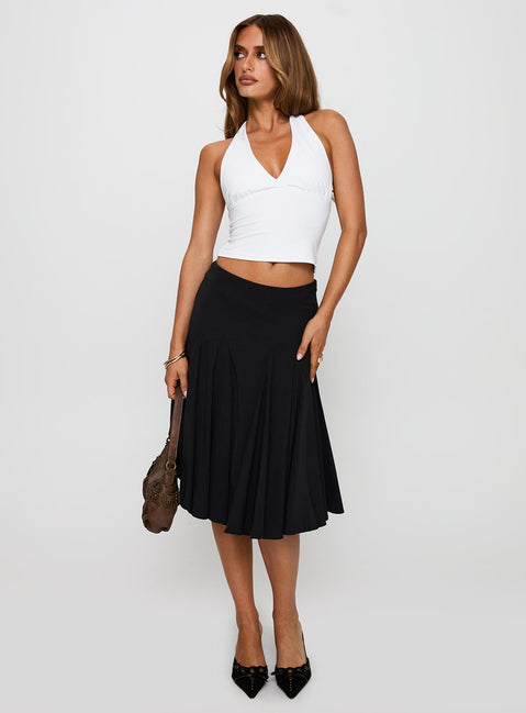   front view of model wearing Princess Polly Agnette Low Rise Midi Skirt Black 