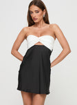 front view of model wearing Princess Polly Shellie Mini Dress Black / White Sweetheart Neckline 