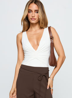 front view of model wearing Princess Polly Midnight In Paris Backless Bodysuit White Sleeveless 