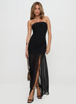 side view of model wearing Princess Polly Decadent Strapless Maxi Dress Black Straight Neck 