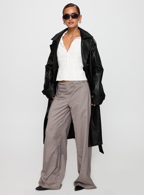 Think Later Faux Leather Trench Coat Black