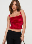 front view of model wearing Princess Polly Say It Loud Top Red Sleeveless Square Neck 