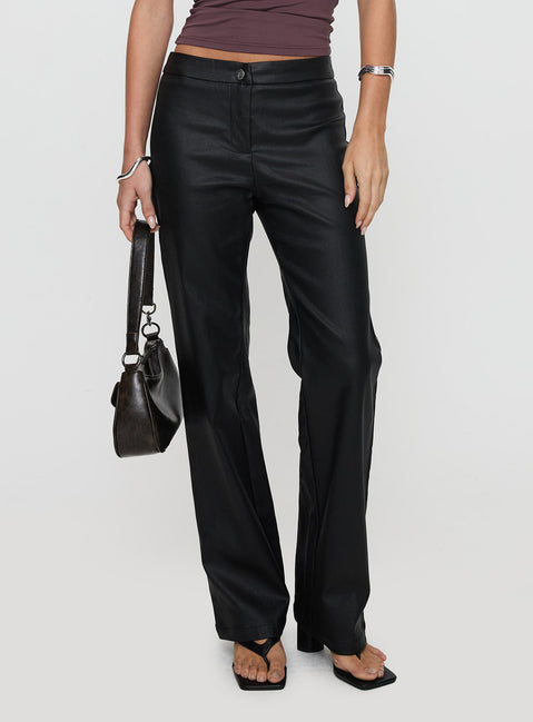 side view of model wearing Princess Polly Play The Tapes Pants Black 