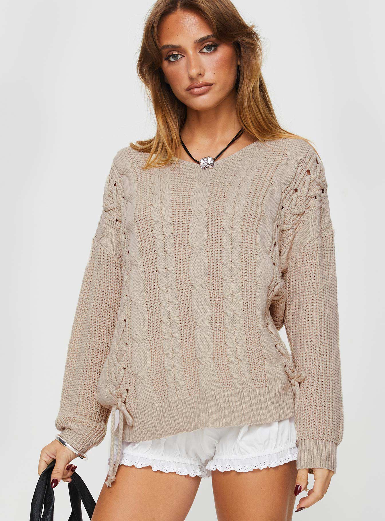 Lack Of Love Cable Knit Sweater Beige Princess Polly  regular 