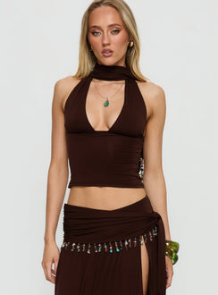 Spirita Beaded Halter Top Brown