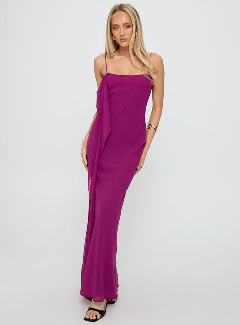 Syrina Cowl Neck Scarf Maxi Dress Berry