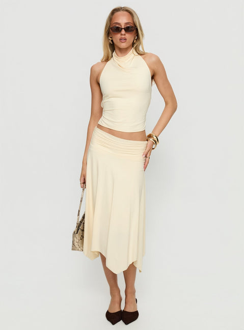   front view of model wearing Princess Polly Scenic Route Asymmetrical Midi Skirt Yellow Midi Skirts 