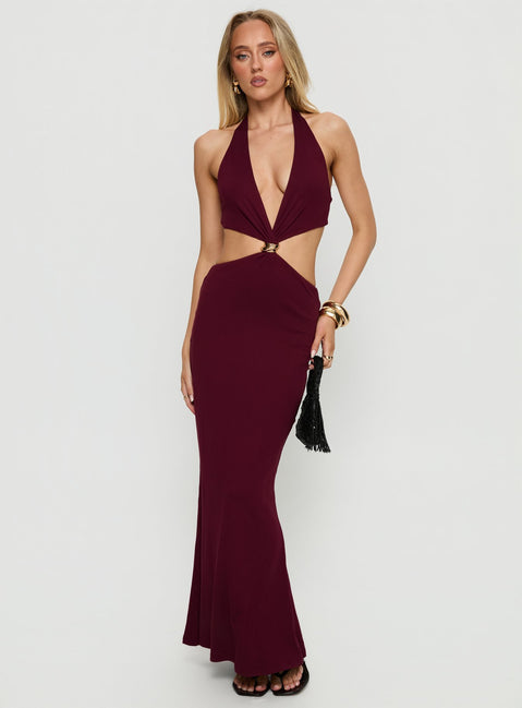 Idella Halter Cut Out Maxi Dress Plum