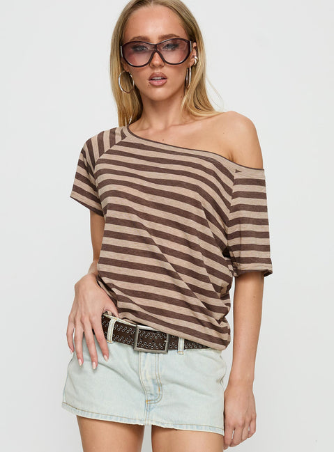 Icon Baby Off Shoulder Top Brown Stripe