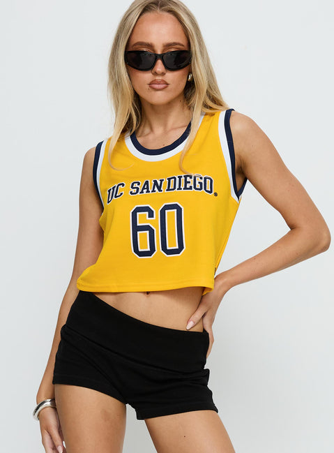 UC San Diego Cropped Basketball Jersey Tank Yellow