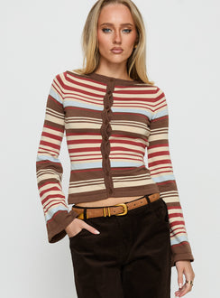 front view of model wearing Princess Polly Milda Knit Cardigan Multi Stripe 