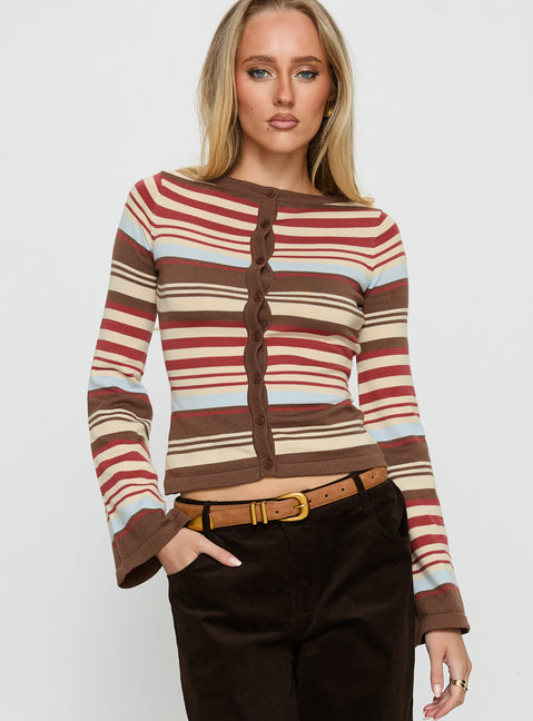 front view of model wearing Princess Polly Milda Knit Cardigan Multi Stripe 