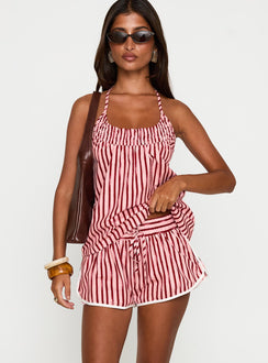 front view of model wearing Princess Polly Your Everything Shorts Pink Stripe High Waisted Shorts 