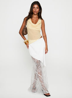   front view of model wearing Princess Polly Castelli Lace Maxi Skirt White Maxi 