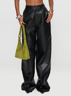 back view of model wearing Princess Polly Tempted Faux Leather Pant Black High Waisted Pants 