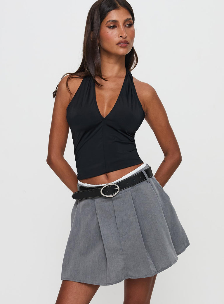   front view of model wearing Princess Polly Simulations Pleated Mini Skirt Grey Mini Skirts 