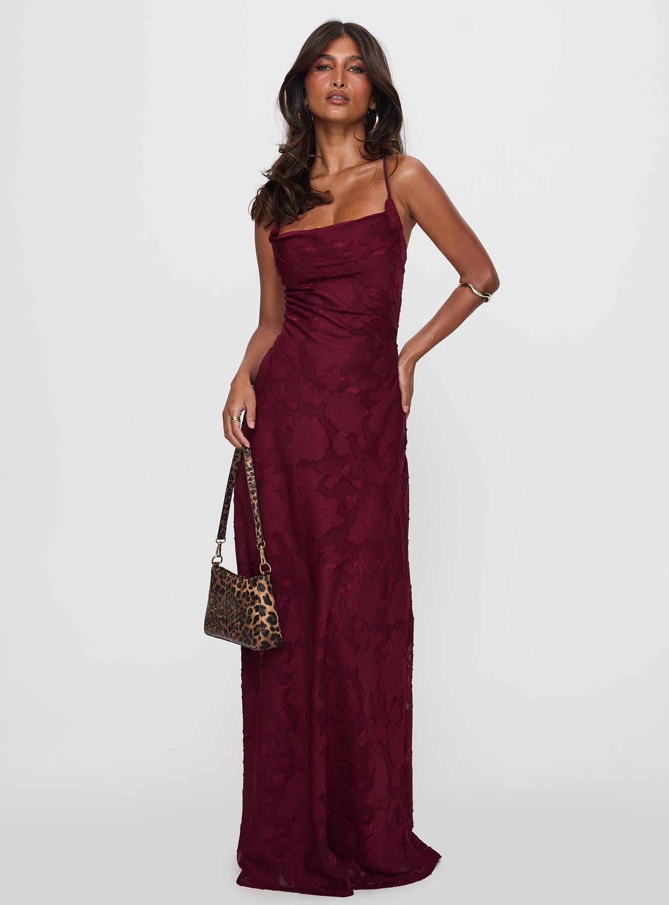 Celena Maxi Dress Burgundy Burnout | Princess Polly Celena Maxi Dress Burgundy Burnout | Princess Polly