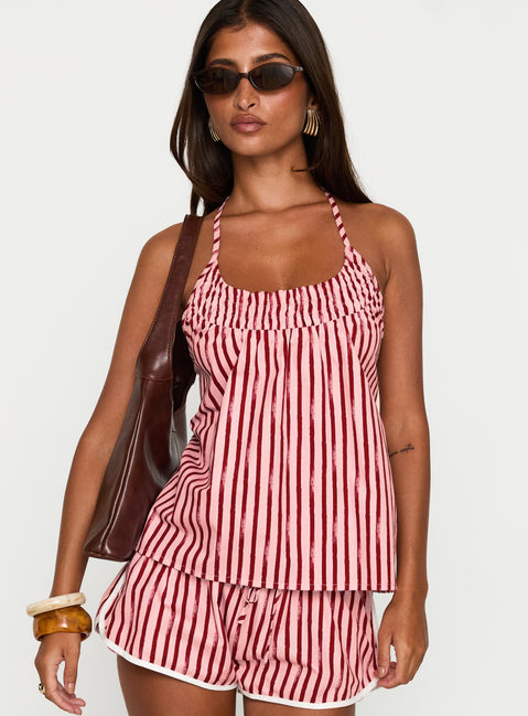side view of model wearing Princess Polly Your Everything Top Pink Stripe Sleeveless Scoop Neck 