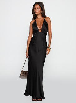 front view of model wearing Princess Polly Yasminn Maxi Dress Black Plunger 